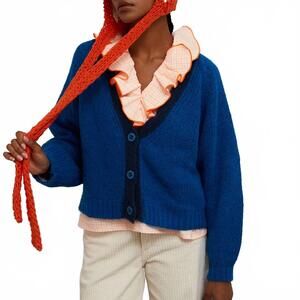 NEW DR BLOOM two-tone knit cardigan in azul